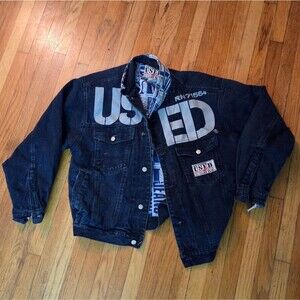 Vintage 90s Get Used By Elie Jeans Lined Oversized Trucker Blue Denim Jacket Med
